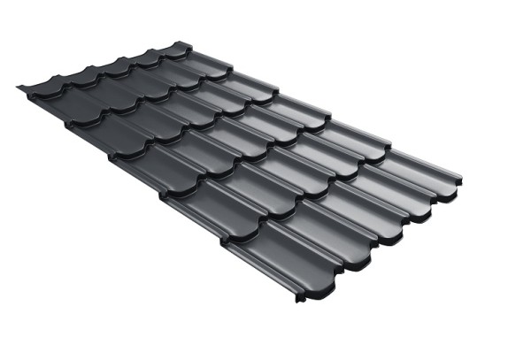 Металлочерепица квинта плюс с 3D резом 0,5 Satin RAL 7024 мокрый асфальт купить в Жердевке